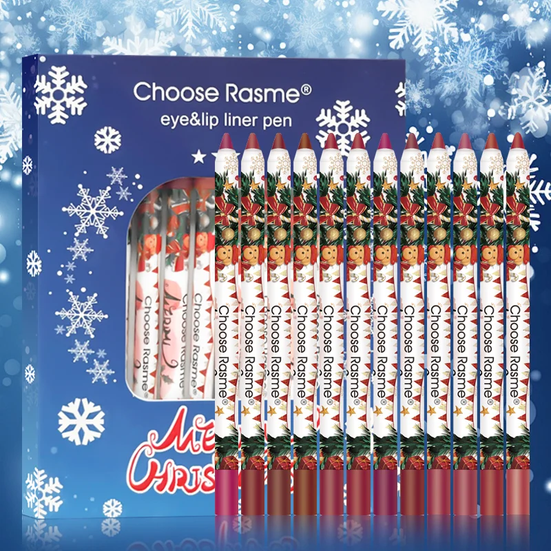 Christmas 12pcs Lip Liner Set - Long lasting waterproof - Easy to paint lip outline ideal for everyday use and festive wear 6