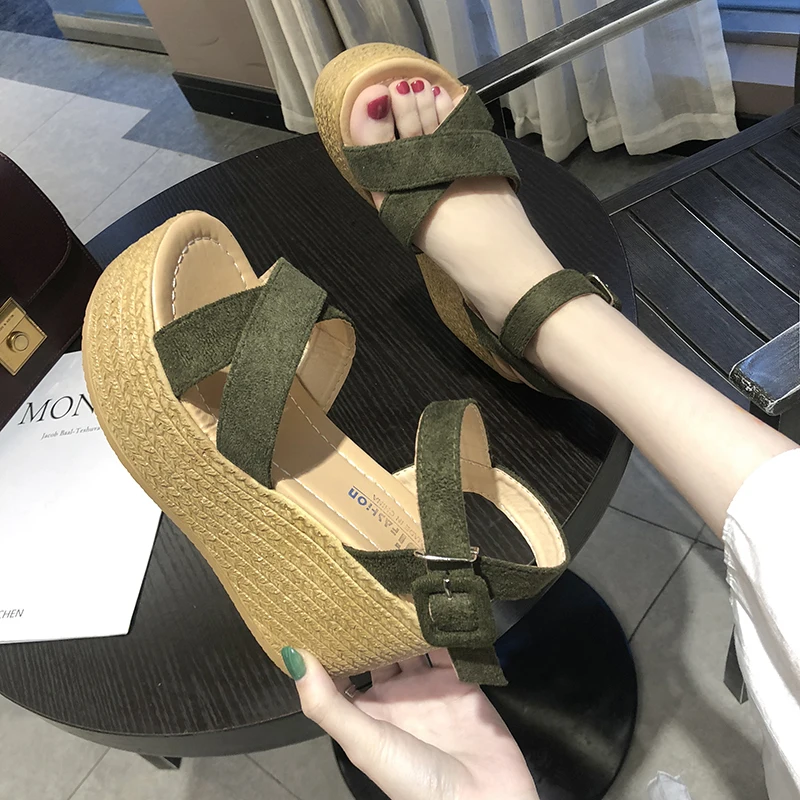 Fashion Womens Shoes Black Platform Sandals With Heel Suit Female Beige Buckle Strap Muffins shoe Luxury Espadrilles platform high heels sandals platform sandals ankle buckle sandals