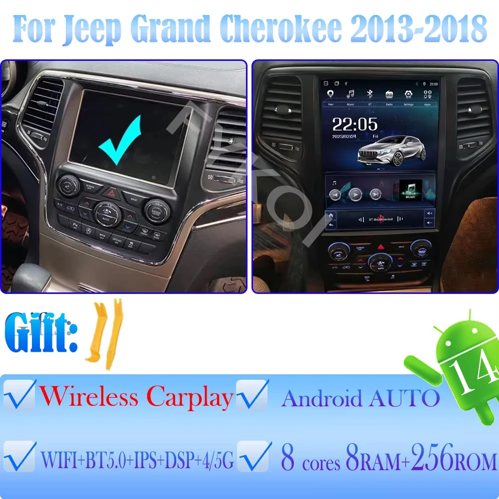 ACAVICA Autoradio per Jeep Renegade 2014-2019 con Android 15 - Wireless CarPlay/Android Auto, Bluetooth 5.4 DSP Audio, GPS Navigatore, 9 Touch Screen, 4+64GB, SWC, USB, WiFi 6.0