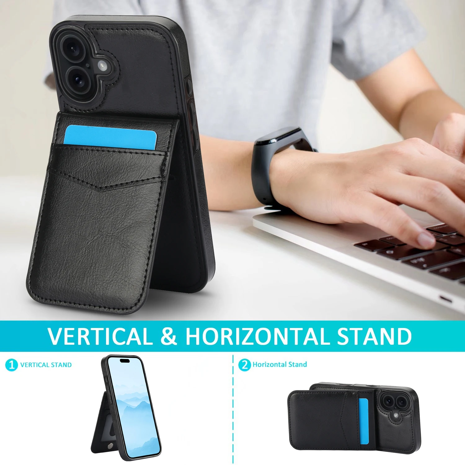 Elegant Leather Phone Case with Card Holder and Stand Feature - Protective Cover