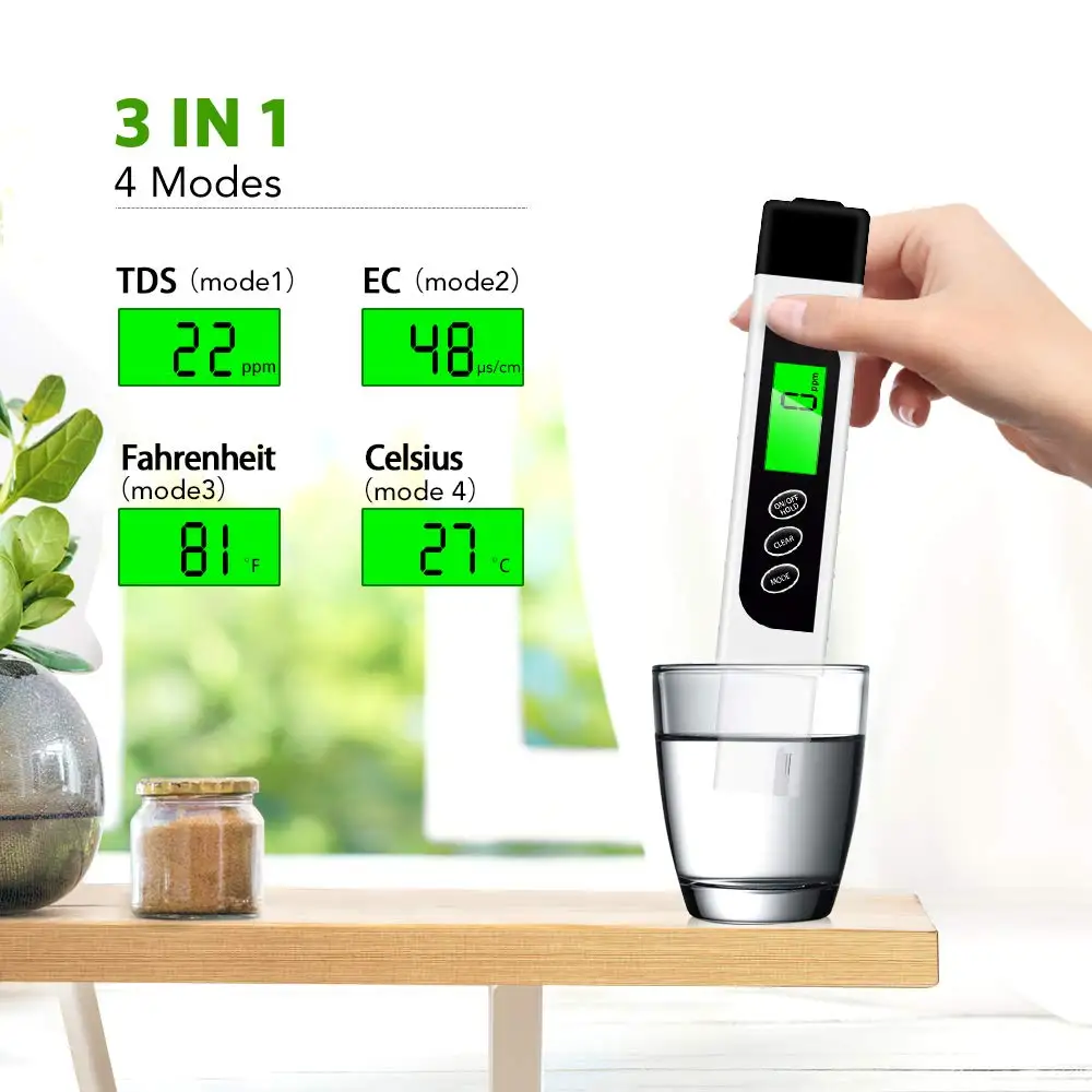 Accurate PH Meter 3 in 1 TDS&EC&Temperature Digital Water Tester, 0-9990ppm, Water Quality Tester for Drinking Water,Aquariums