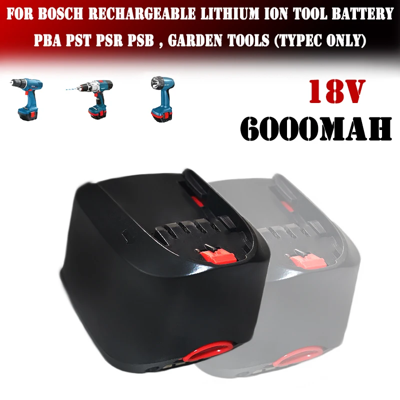 Per Bosch 18V 6000Mah Batteria Ricaricabile Agli Ioni Di Litio Pba Pst Psr Psb, Attrezzi Da Giardino (Solo Typec) Al1810Cv Al1815Cv