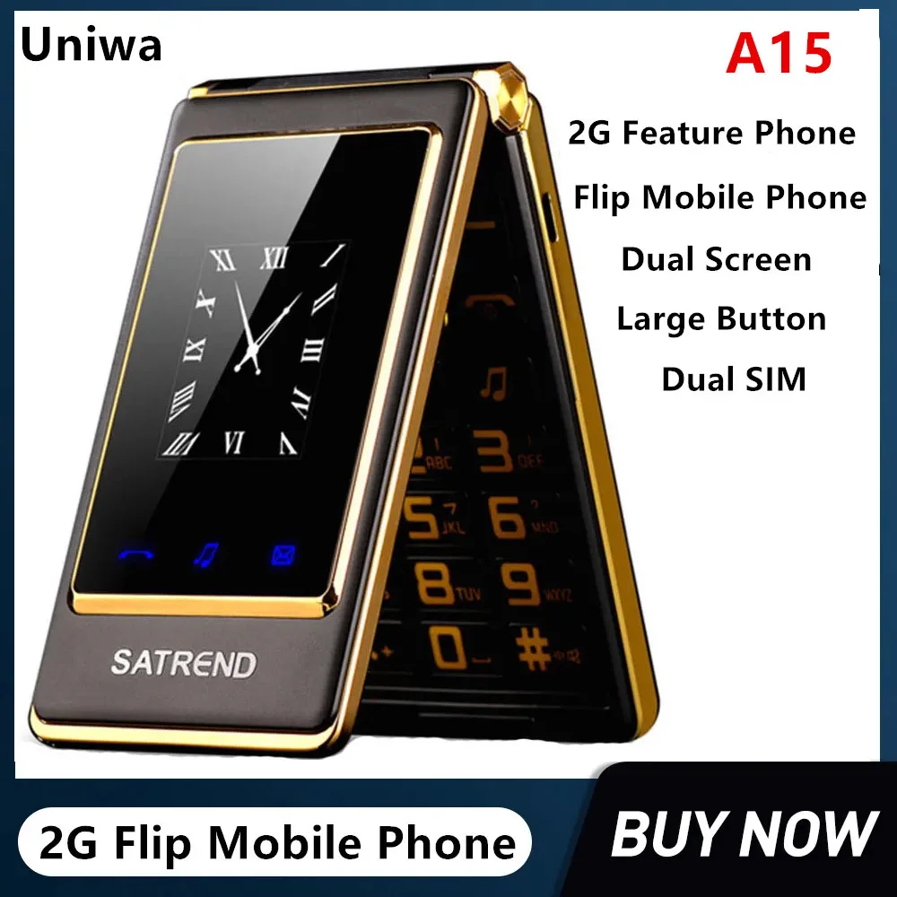 Uniwa A15 Feature Phone Big Push-Button 2G Flip Phone Dual Sim Dual Standby Cellulare Per Old Man Tastiera Ebraica Araba Russa