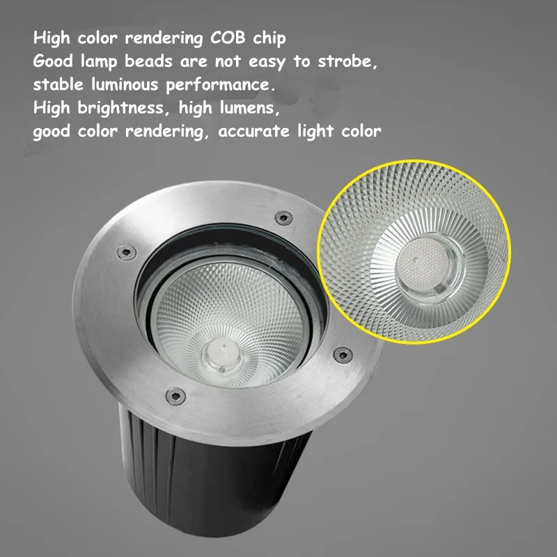 COB Underground Light Stainless Steel Outdoor Square Ground Light Floodlight Courtyard Landscape Garden Lamp Stairs Deck Lights glass railing post 304 stainless steel for balustrade balcony deck stairs cannot add handrail version 25 6‘’ 65cm，