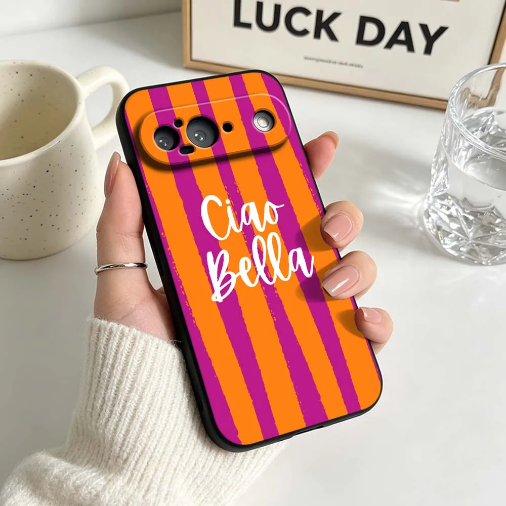 Orange Striped Minimalist Black Soft Silicone Phone Case