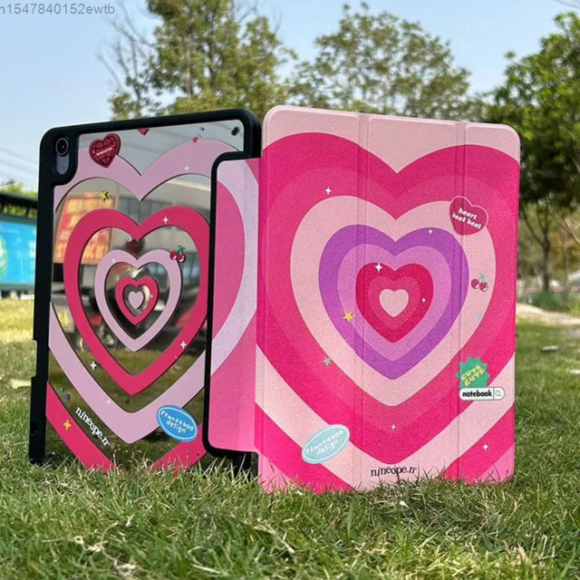 Pink Love Reflective Mirror Trifold Flat Cover Magnetic Suction Type Case For Apple iPad Mini Air 1 2 3 4 5 Pro11 With Pen Slot