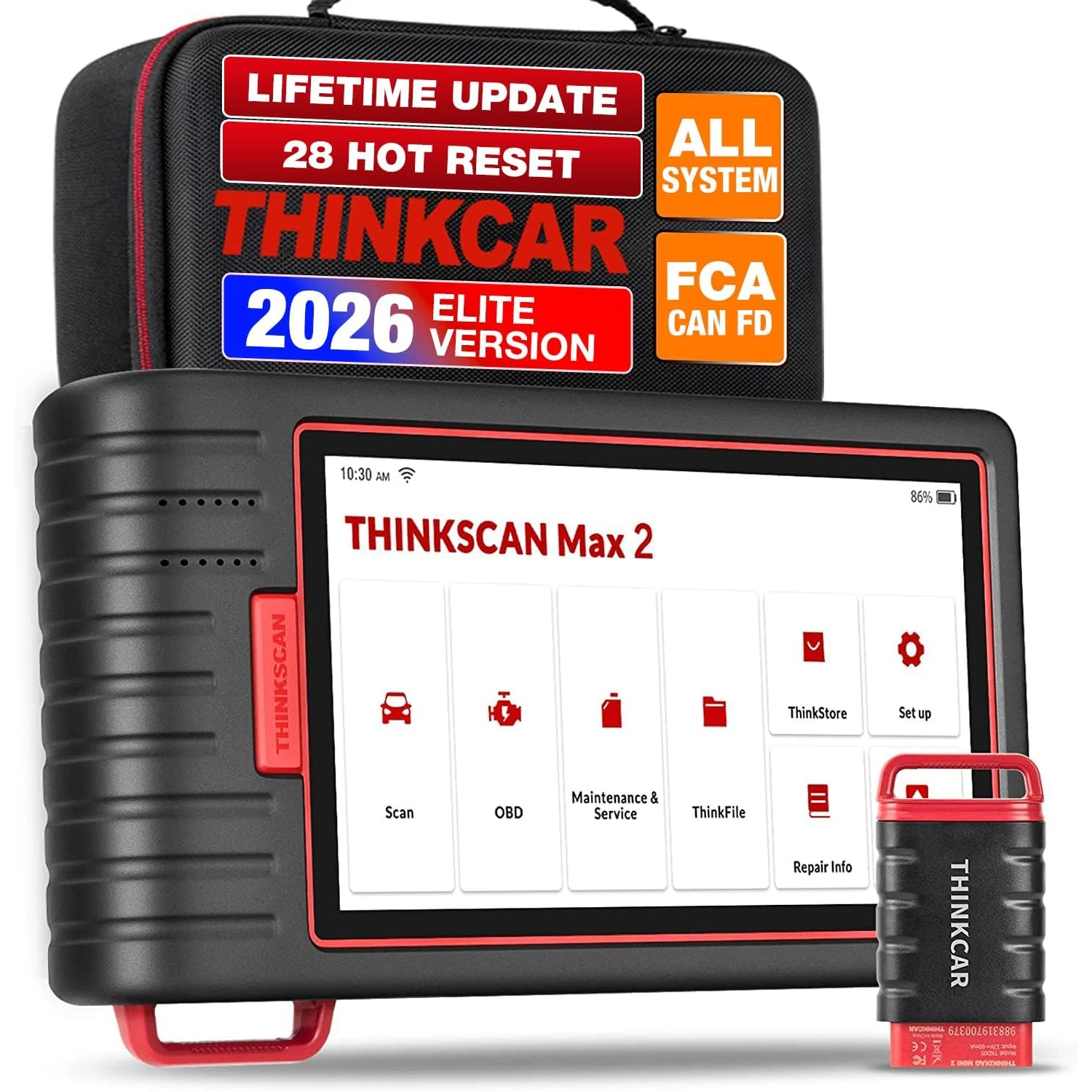 THINKCAR Thinkscan Max2 2026, Escáner OBD2 con Sistema Completo, Actualizaciones Gratuitas de por Vida, AF, DPF, IMMO, 28 Funciones de Reinicio, Compatible con CANFD