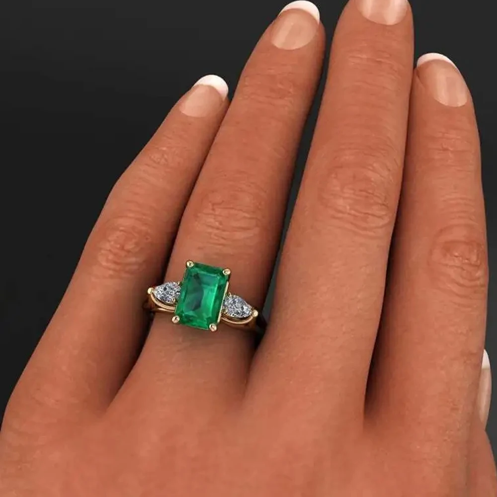HOYON 14k Gold color Green Emerald Ring Women Bague Diamant Bizuteria Anillos De Pure Emerald Gemstone Ring Females gemstone ring emerald gemstone ring natural stone ring
