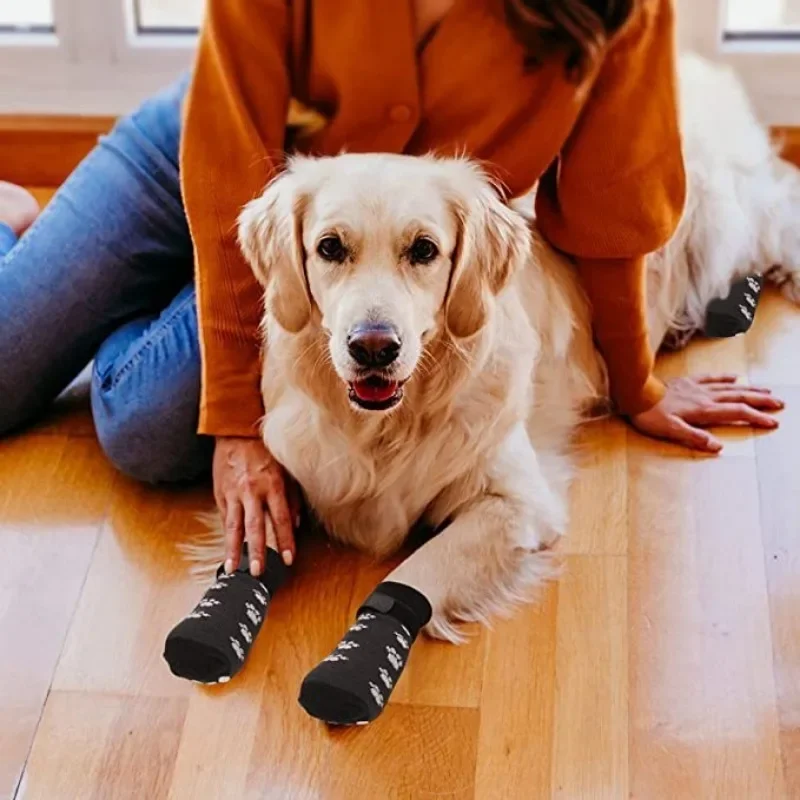 

4pcs Anti-Slip Dog Socks Adjustable Pet Non-Slip Paw Protection with Paw Pattern for Puppy Dog Indoor Control Wear on Floor