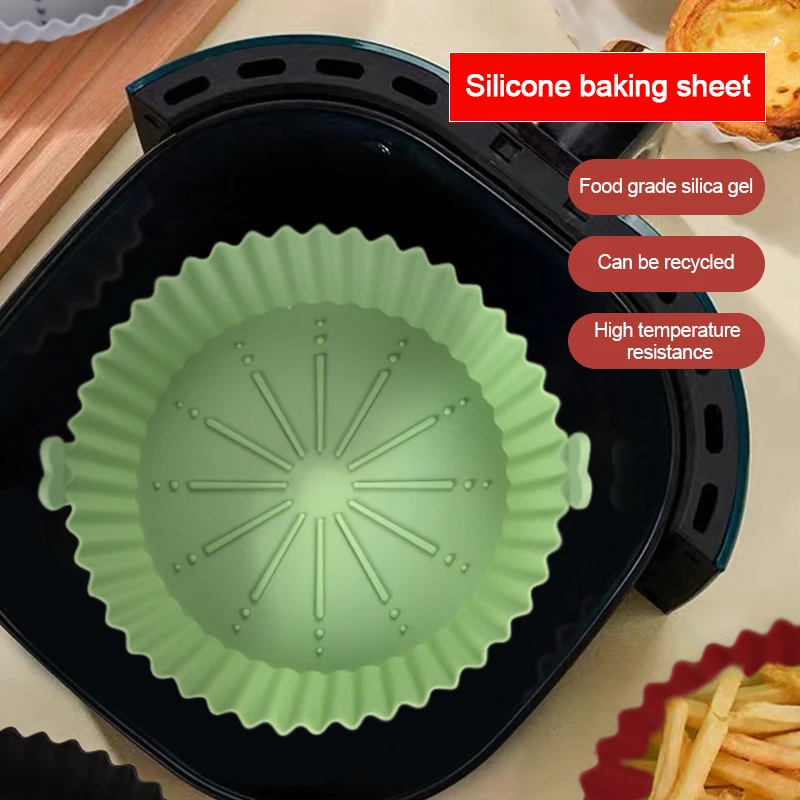 17/20cm Air Fryers Oven Baking Tray Reusable Silicone Non-Stick Round Baking Pan Microwave Pads Airfryer Pan Liner Cake Mold silicone baking mat,silicone baking tray,air fryer accessories,air fryer liners