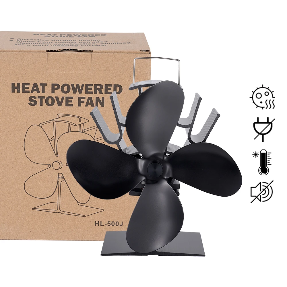 4 Blade Stove Fan Heat Powered for Fireplace Log Wood Burner