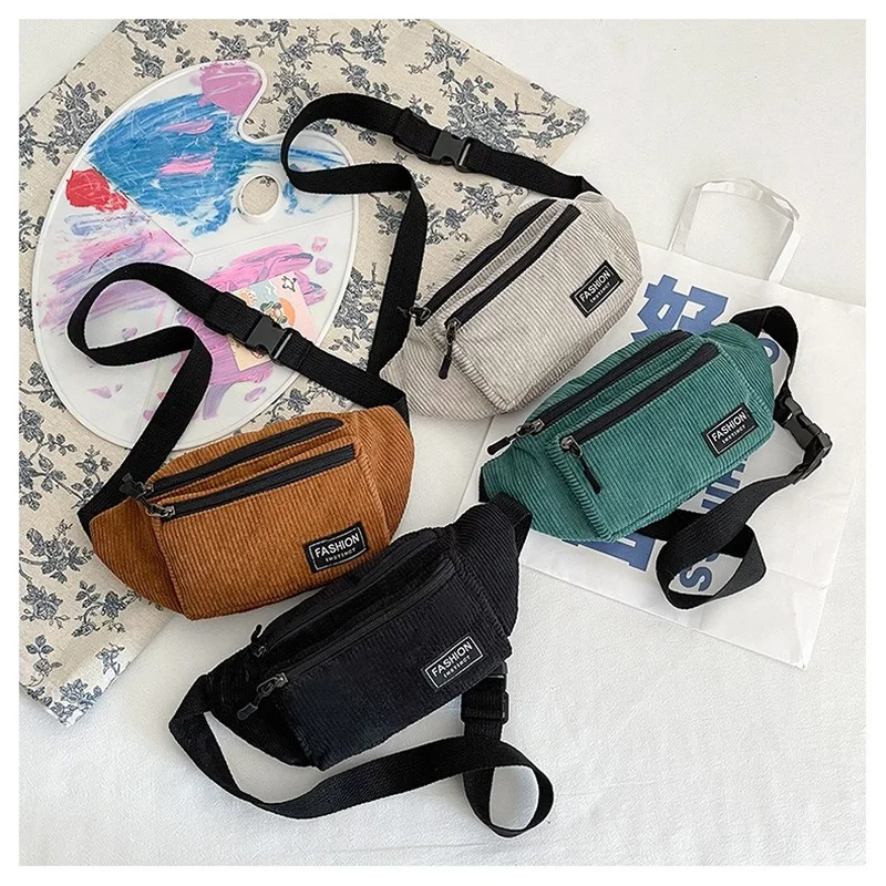 Waist Bag Crossbody Bag Chest Bag Corduroy Women's Small Canvas Shoulder Fanny Pack Fashion Phone Female