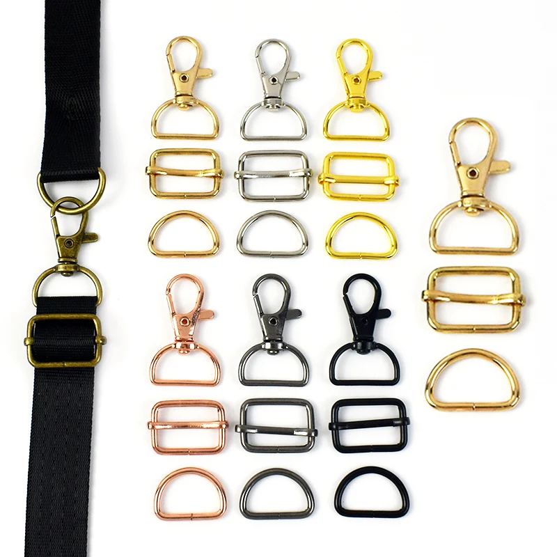 1Set(60Pcs) 20mm Metal Buckles Bag Strap D Ring Swivel Lobster Clasp  Webbing Trigger Adjust Slider Buckle Keychain Snap Hook