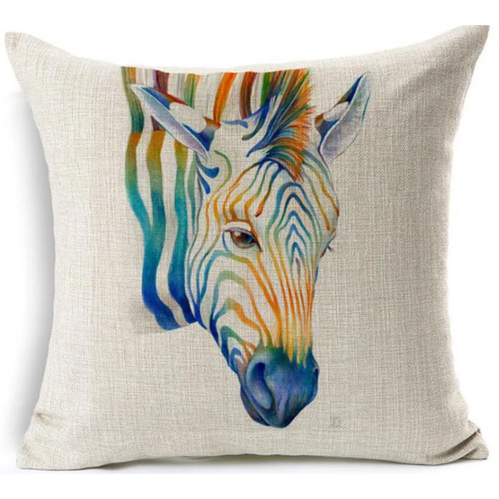 

Colorful zebra head Cotton Linen 45X45CM Cushion Cover Waist Pillow Case Living Room Chair Sofa Home Decoration