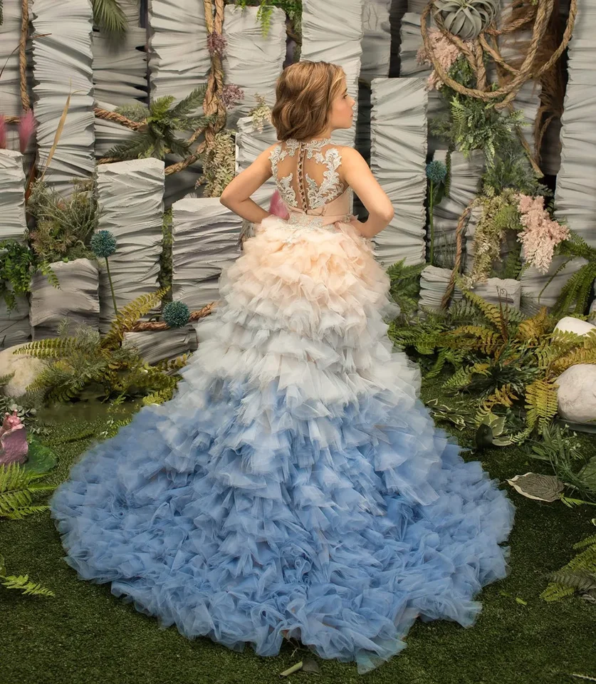 Mjjsk Bloemenmeisje Jurk met Rimpelmouw; Hoog-Laag; Bruiloft Bruidsmeisje Jurk; Prinses Pageant; Verjaardag Feest; Kinderen Formeel Schoolbal Jurk, Wit, 8-9 jaar