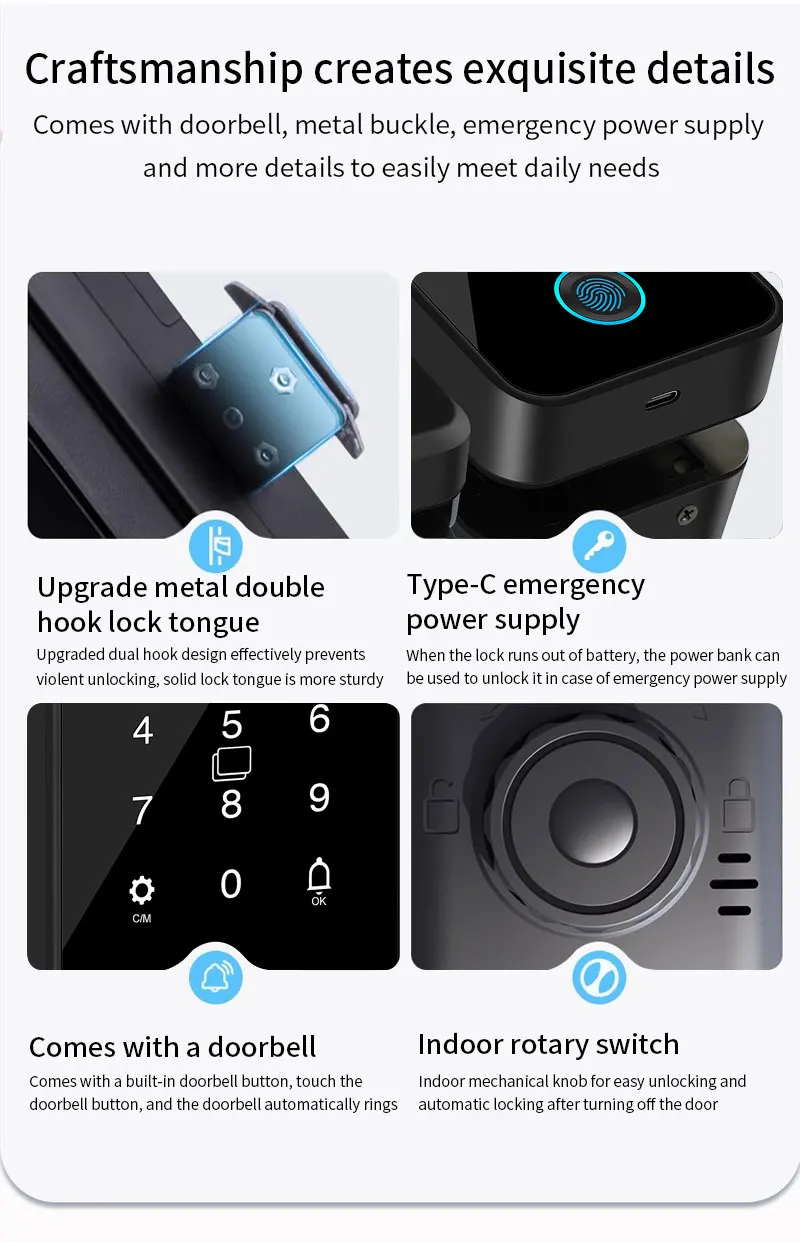 Tuya Bluetooth Biometric Glass Door Smart Lock Fingerprint Password Card Electro