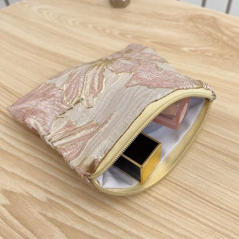 Coin Purse Mini Zipper Women Cute Floral Clutch Lipstick Bag Key Wallet Cotton Travel Makeup Storage