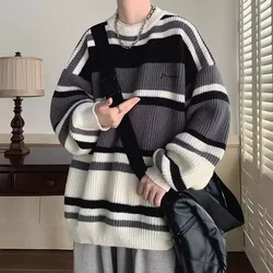 Sweaters Autumn New Contrast Stripe Sweaters Men's Birthday Series Retro Couple Knitwear Fashion Round Neck Sweaters