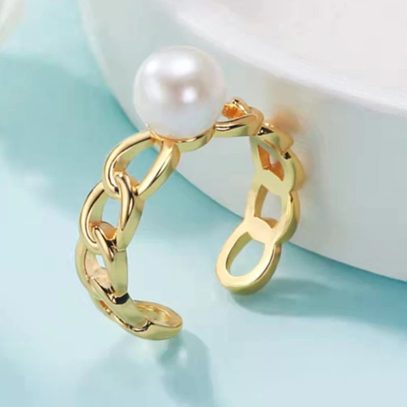 MULICHEN 7-8mm Freshwater Pearl Flat Round Pearl Ring For Women Fashion Open Versatile  Jewelry Hand Decoration Free Shipping