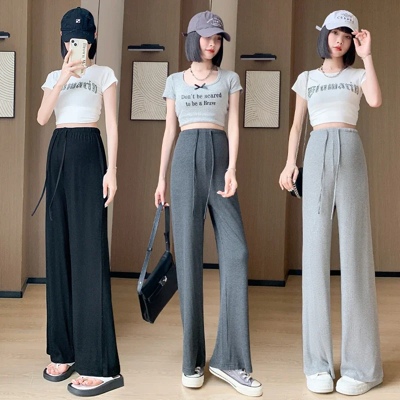 2025 Spring Maternity Drawstring Waist Pants Long Loose Casual Pregnant Woman Trousers Wide Legs Pregnancy Straight Pants 3
