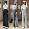 2025 Spring Maternity Drawstring Waist Pants Long Loose Casual Pregnant Woman Trousers Wide Legs Pregnancy Straight Pants 3