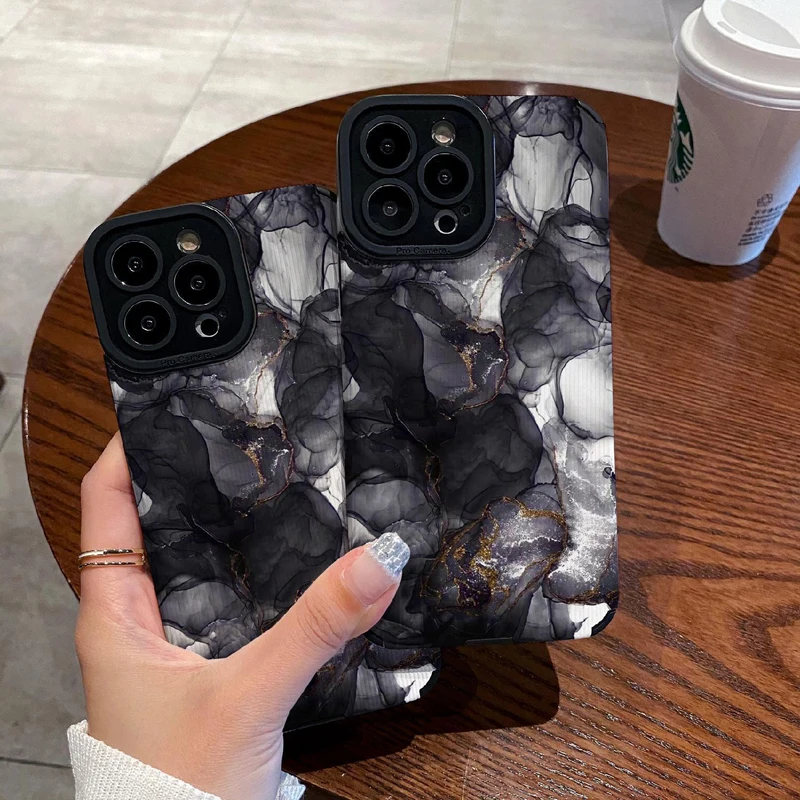 

Spilling Ink Arts Marbled Pattern Phone Case For iPhone 11 12 13 14 15 Pro Max 14 15plus X XR XS Max 7 8 Plus Black White Shell