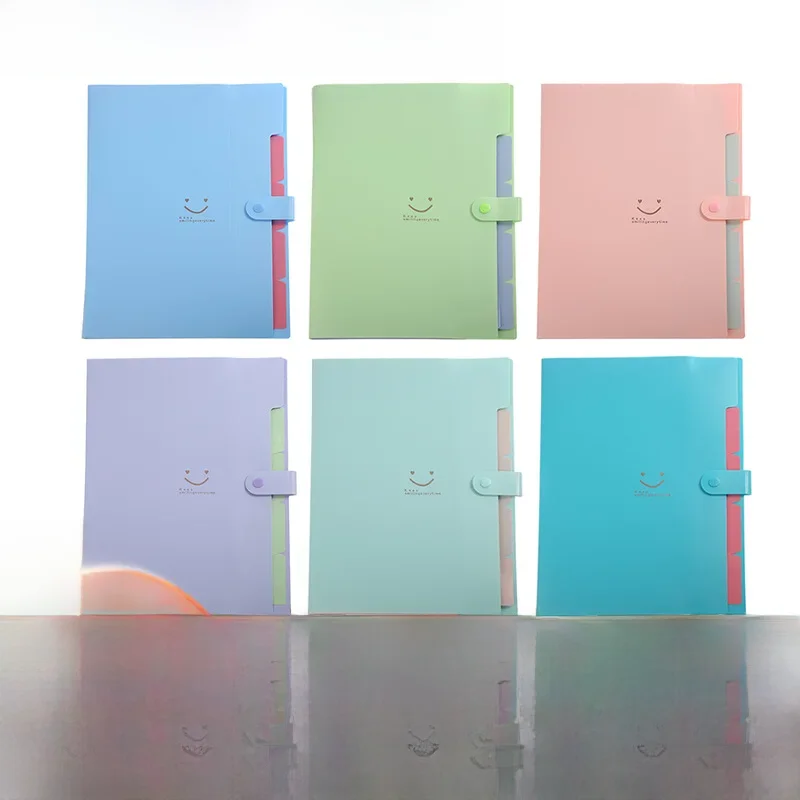 Multi Layer Folder Smiley pp Folder Multi-color a4 Folder Multi-layer Five-compartment Smile accordion Bag Button Test Paper Storage File Bag