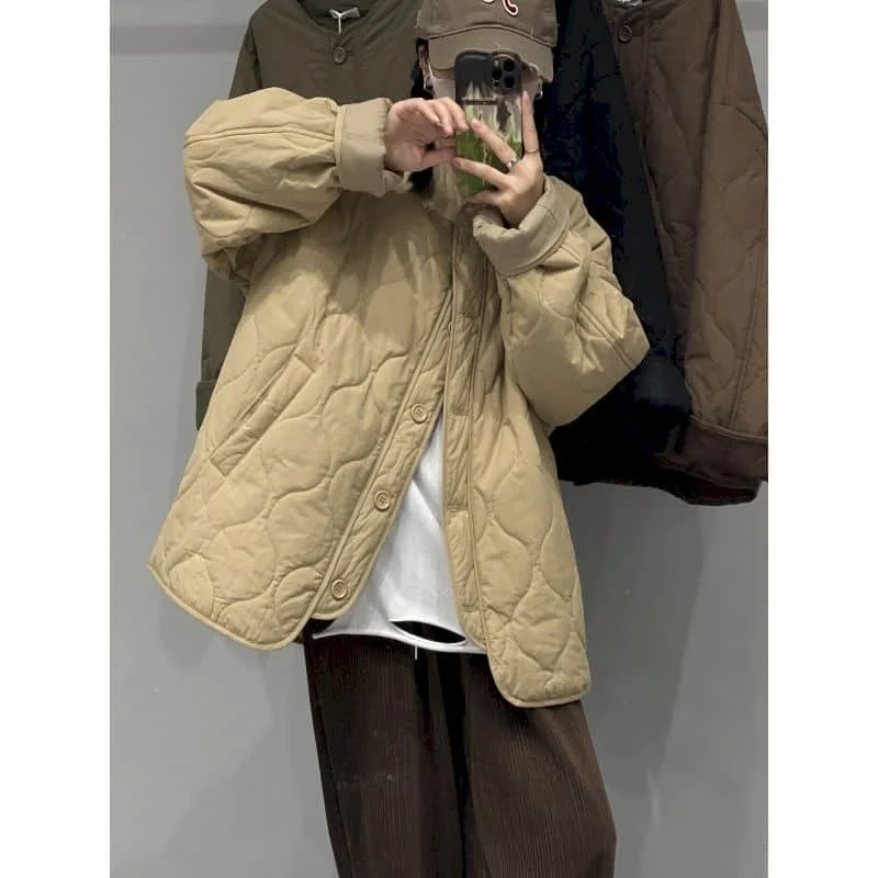 

Jackets for Women Autumn Solid Rhombic Frog Design Outerwear Oversized Long Sleeved Cardigans Casual Vintage Coats Women Tops