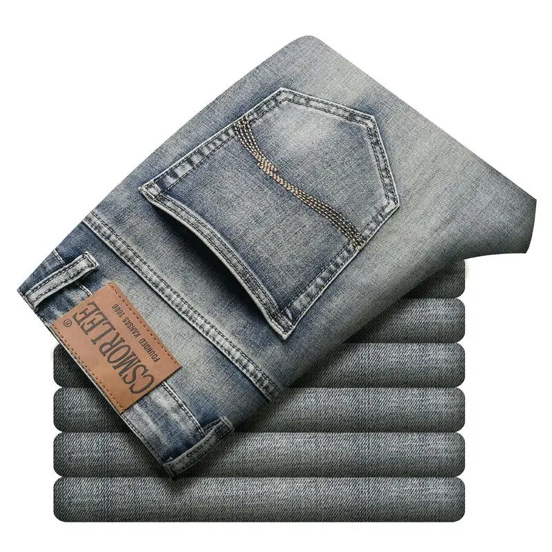 2025 Autumn New Slim Straight Jeans Men's Vintage Grey Elastic Cotton Fashion Casual Wash Denim Pants Korean Male Trousers 4