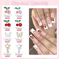 40 Pcs Alloy Nail Gems Charms, Silver Gold 3D Butterfly Dangle Star Nail Rhinestones Charms Pink Red Cherry Shiny Diamond Nail 2