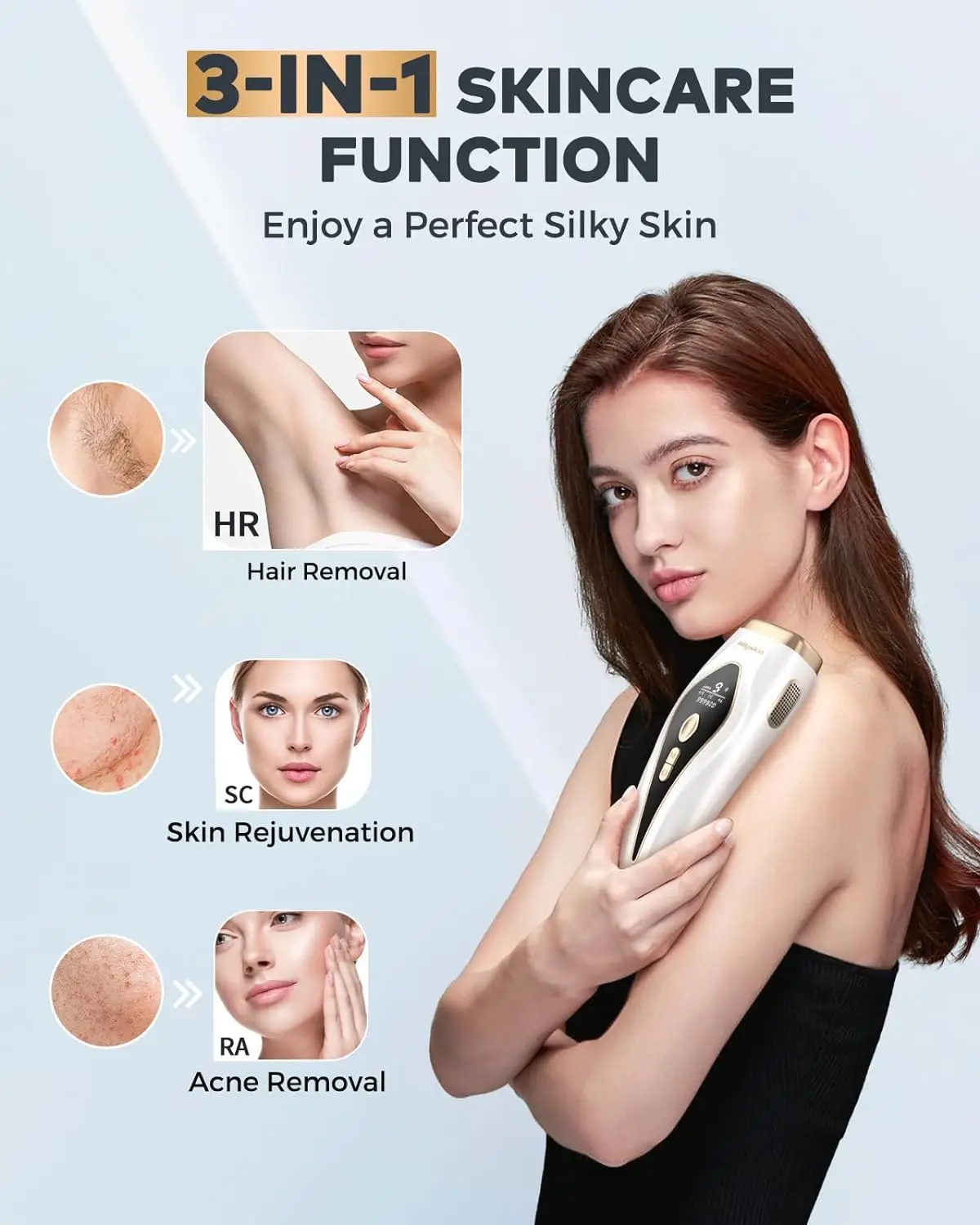 IPL Hair Removal Ice Cooling Permanent Paliness 3 in 1 Laser Device 9 Energy Levels Whole Body Treament  Home Use For Men Women 3
