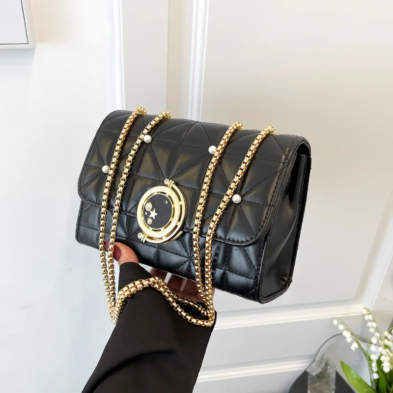 

Женская сумка через плечо INS, модная французская нишевая дизайнерская роскошная дизайнерская сумка-тоут из искусственной кожи 2024 дюйма с цепочкой и стразами