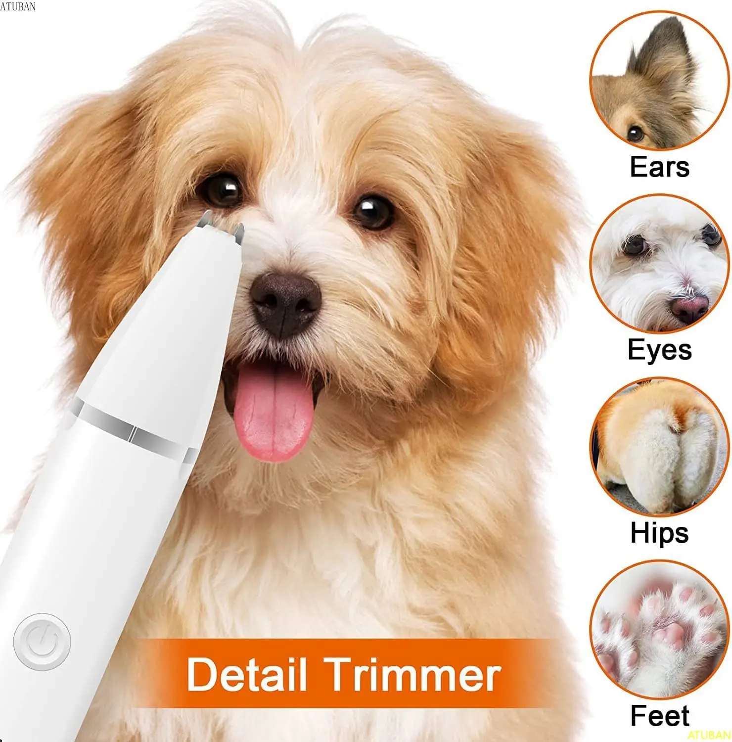 Pet Nail Grinder ATUBAN Dog Clippers Grooming Kit Hair Clipper-Low Noise Paw Trimmer-Cordless Quiet Nail Grinder Shaver for Cats Pets