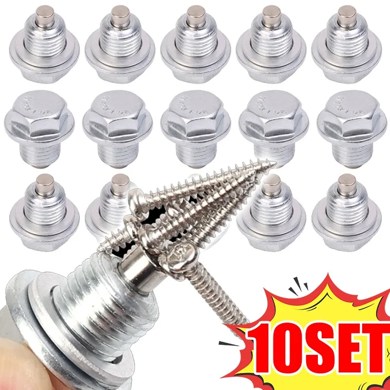 10~1Set Car Engine Magnetic Oil Drain Plug M14*1.5 Magnetic Extended Oil Drain Screw Gasket Auto Replacement Part for Modern Kia
