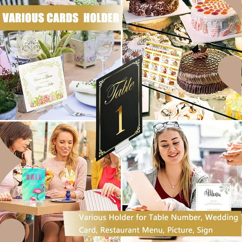 20/100PCS Mini Clear Stands Place Card Holders Table Number Stands Card Base Stand for Table Photos Games Wedding Party Decor