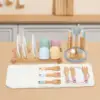 Wooden Toy Plates Dishes Play Cutlery Plate Set Color Matching Cups Wooden Toy Tableware Play Dishes for Kids for Age 3 4 5 6 2