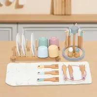 Wooden Toy Plates Dishes Play Cutlery Plate Set Color Matching Cups Wooden Toy Tableware Play Dishes for Kids for Age 3 4 5 6 2