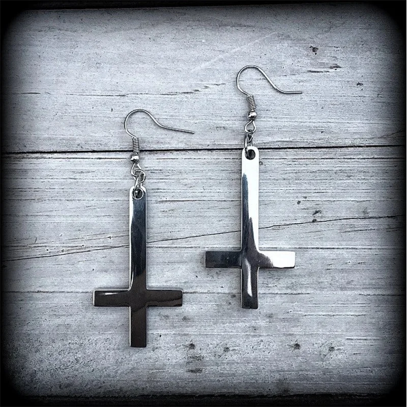 Inverted Cross Earrings Church of Satan Temple Earrings Gothic Upside