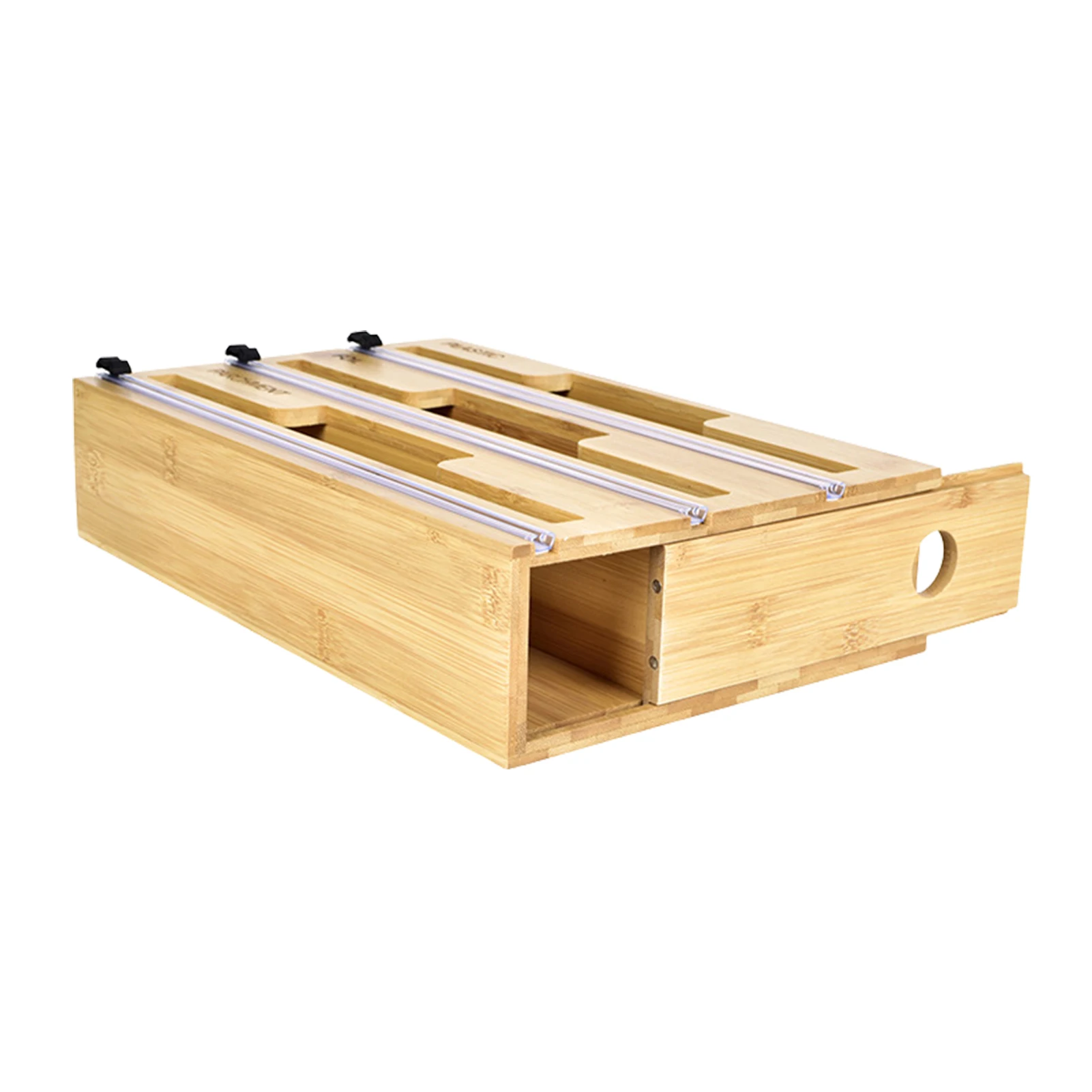 

Bamboo Wood Wrap Dispenser Bamboo Aluminum Foil Parchment Dispenser With Cutter And Labels Fresh-Keeping Bag Parchment And