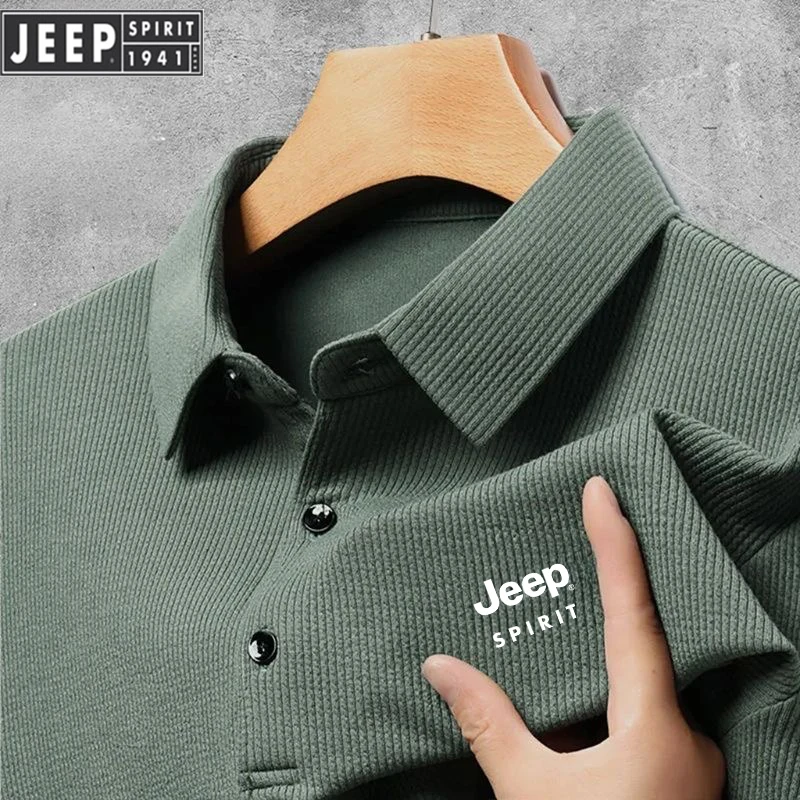 Polo Shirt Embroidered JEEPSPIRIT Autumn Waffle Fabric Polo Shirt Men's Breathable Top Business Casual Long Sleeved Polo-shirt for Men