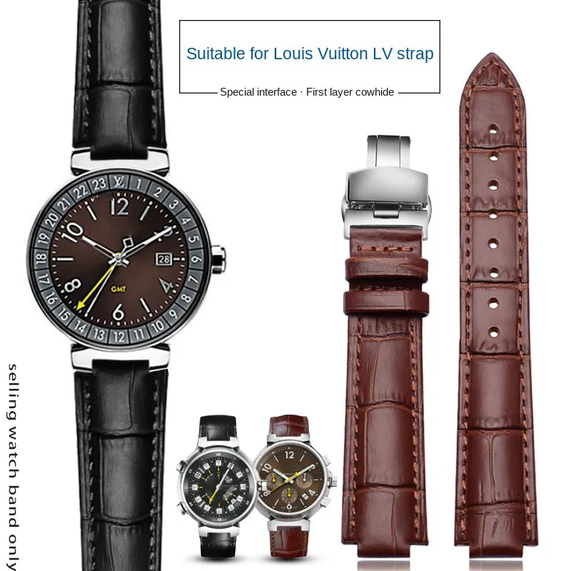 For LV Genuine Leather Watch band for Louis Vuitton Tambour Series Mouth 10 12mm Watchband Men's Women's Q114k Q1121 Watch Strap
