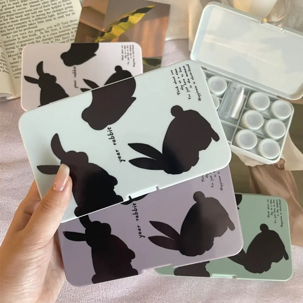 크리에이티브 콘택트 렌즈 상자 실루엣 토끼 인쇄, 간단한 휴대용 여행 뷰티 눈동자 보관 케이스, 안경 용기, 6 개/세트