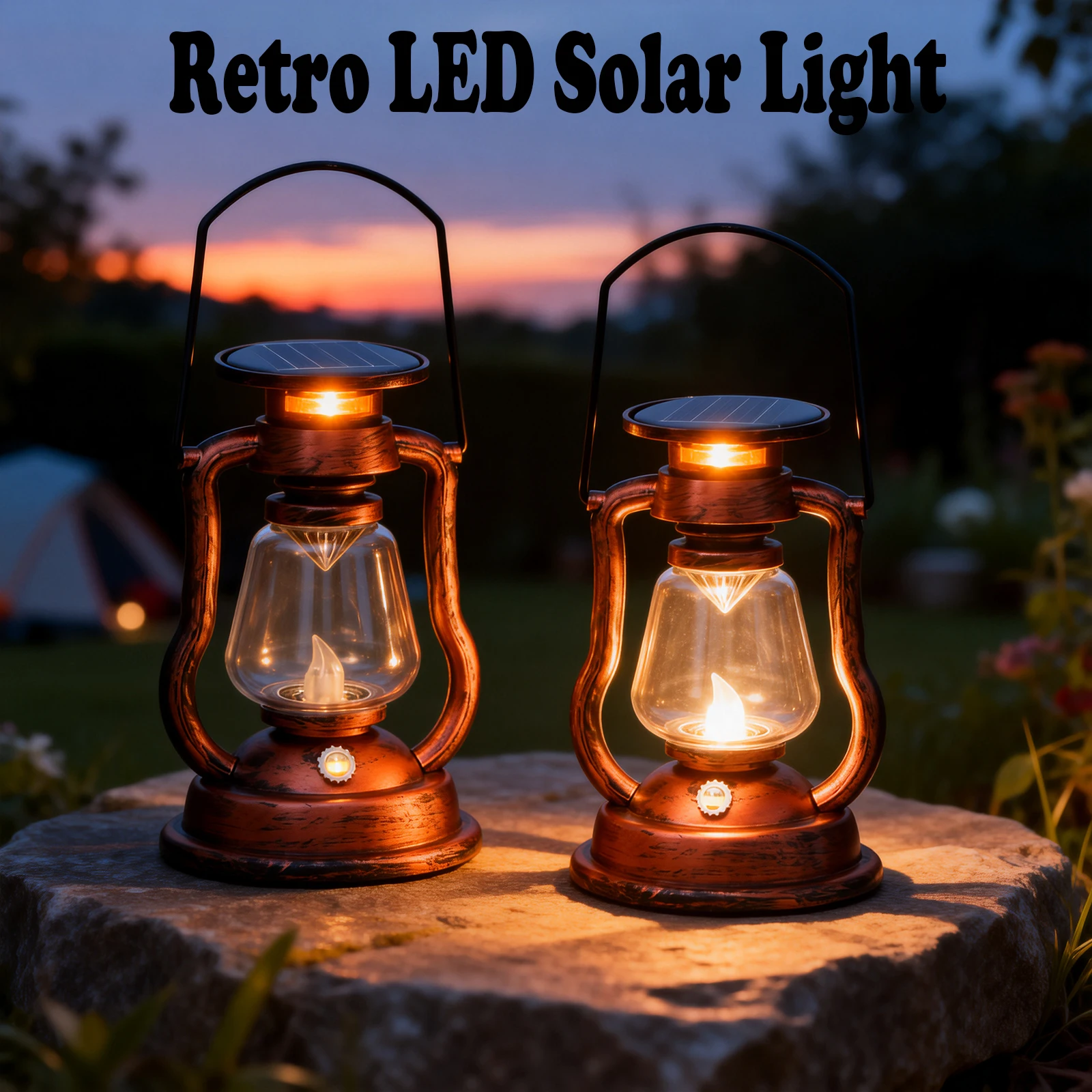 LED Solar Light Retro Solar LED Oil Lamp Portable Solar Candle