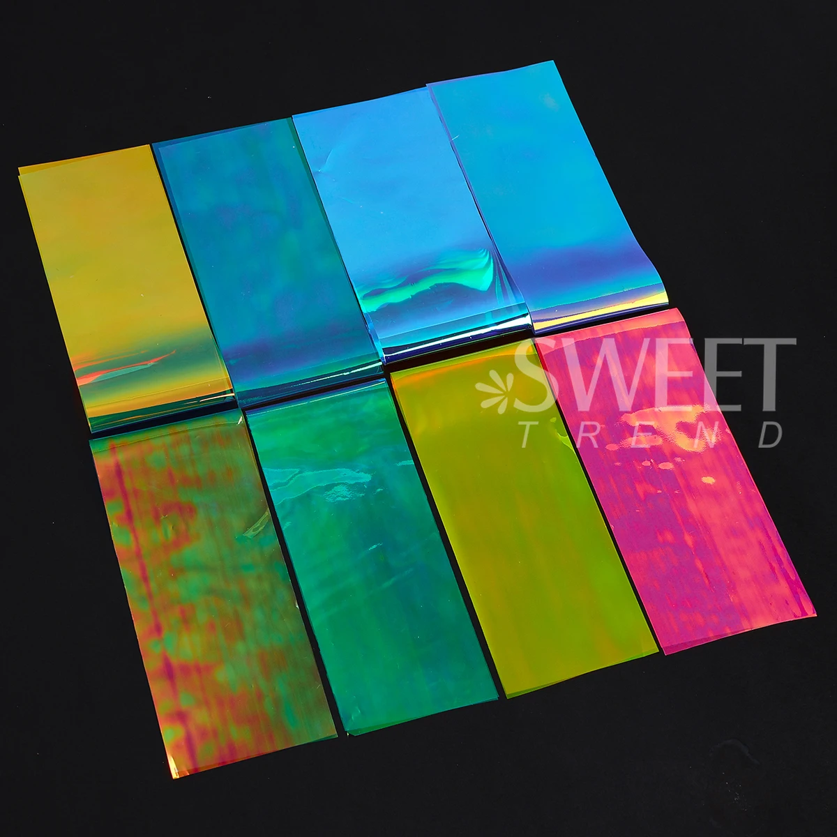8pcs/Bag Fantasy Cellophane Nail Art Decoration Iridescent Aurora Foils Wraps Shinning Paper DIY Elegant Jewelry Manicure Slider
