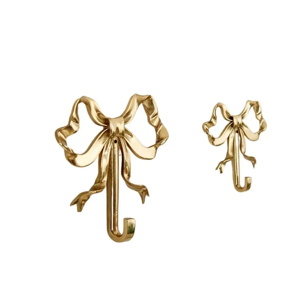 Vintage Brass Bow Shape Wall Hook Gold Functional Bow-Knot Hook Wall Hangings Decorative Wardrobe Hanger Keys 3