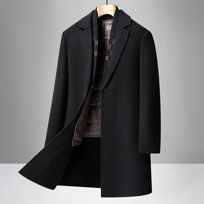 COMXZ Men Trench Coat Light Luxury Removable Liner Classic Business Wool Blends Coat Cold Proof Office Trip High-End  Wool Coat