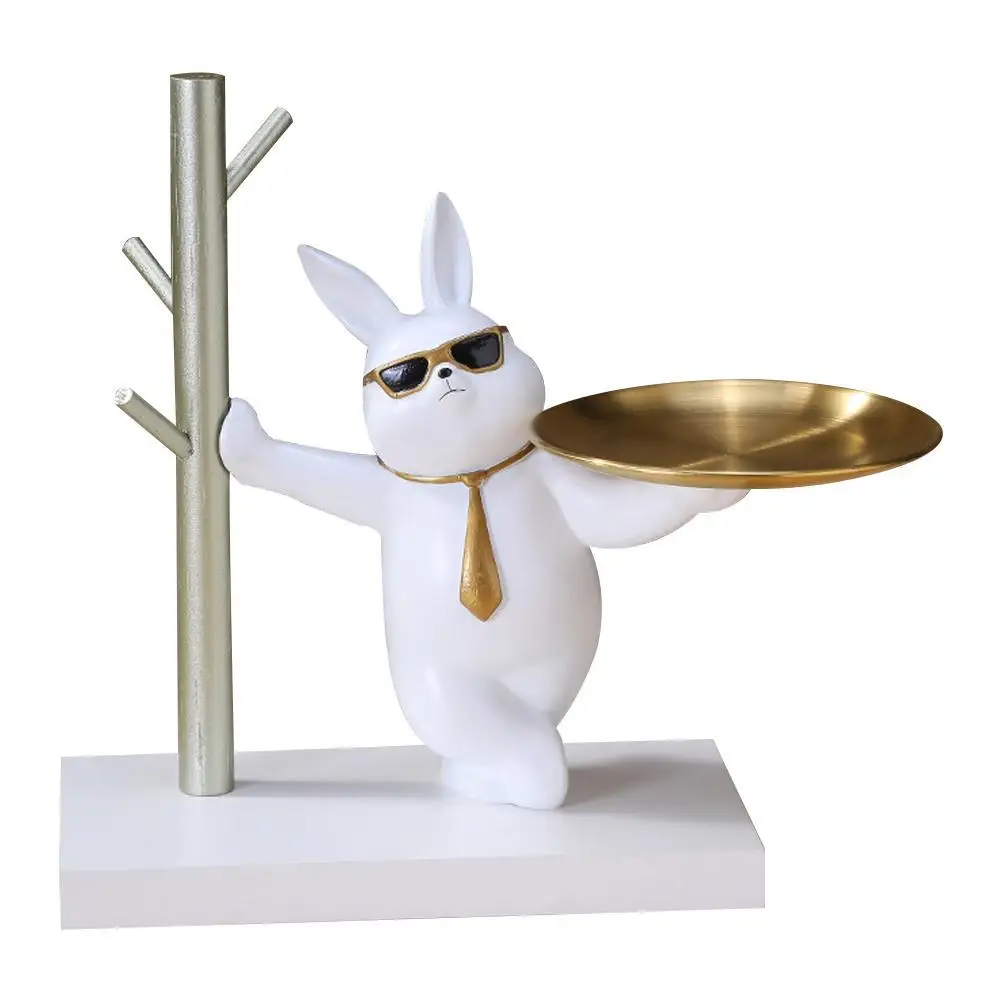 

Статуя кролика, искусственный полимерный кролик, скульптурный поднос, настольный органайзер, держатель для хранения, украшение для стола, домашний декор
