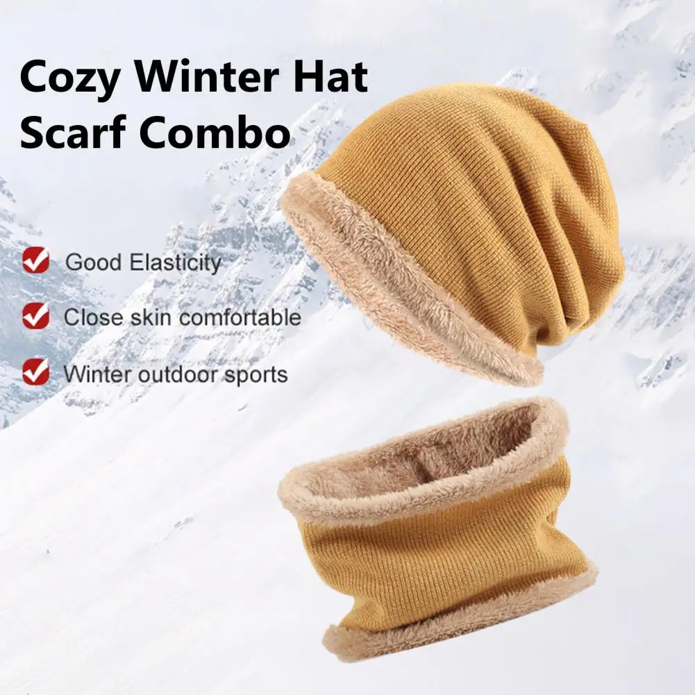 

Winter Fleece Hat Windproof Hat Warm Plush Hat Scarf Set with Windproof Neck Protection Cozy Baggy Faux Fur Dome for Cycling