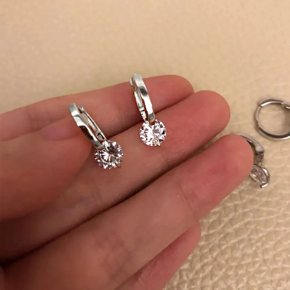 Stud Earrings Gold Color Metal Bar Round Cubic Zirconia Stone For Women Bowknot Shape CZ Post Classic Sparkling