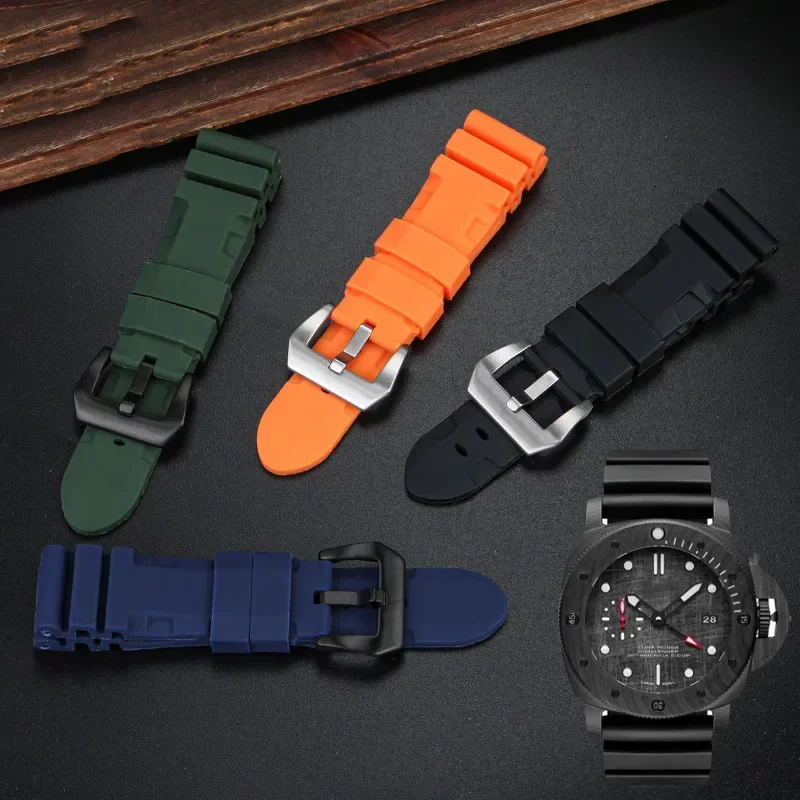 Premium Silicone Rubber Watch Band in Black, Blue, Orange & Army Green - 22mm & 24mm